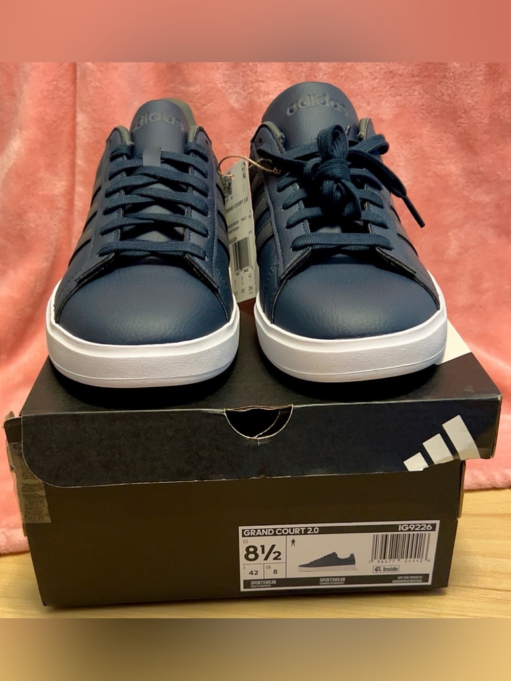 Adidas Grand Court 2.0 Navy Leather and Charcoal Gray Sneakers with White Sole